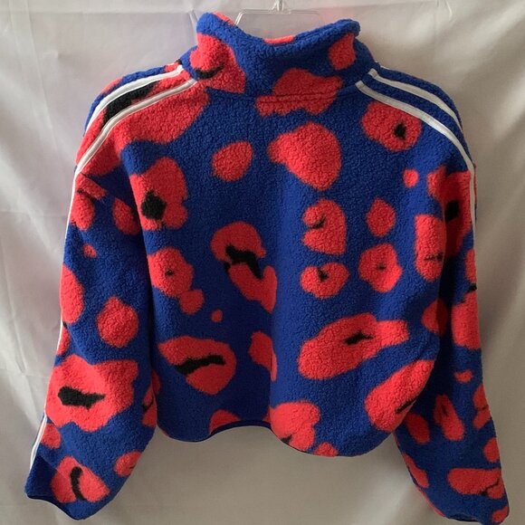 ADIDAS ESSENTIALS 3-Stripes Animal Print Cropped Fleece Sweater Sz LARGE - Picture 3 of 5